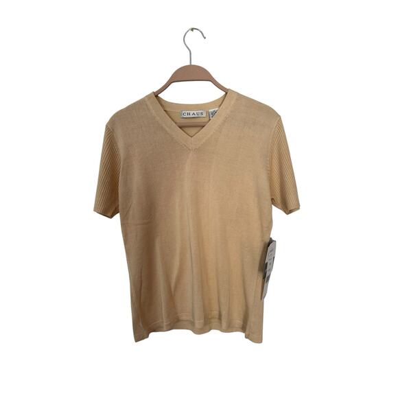 vintage Chaus Silk short sleeve v-neck sweater top size medium womens new cameo - Picture 1 of 3